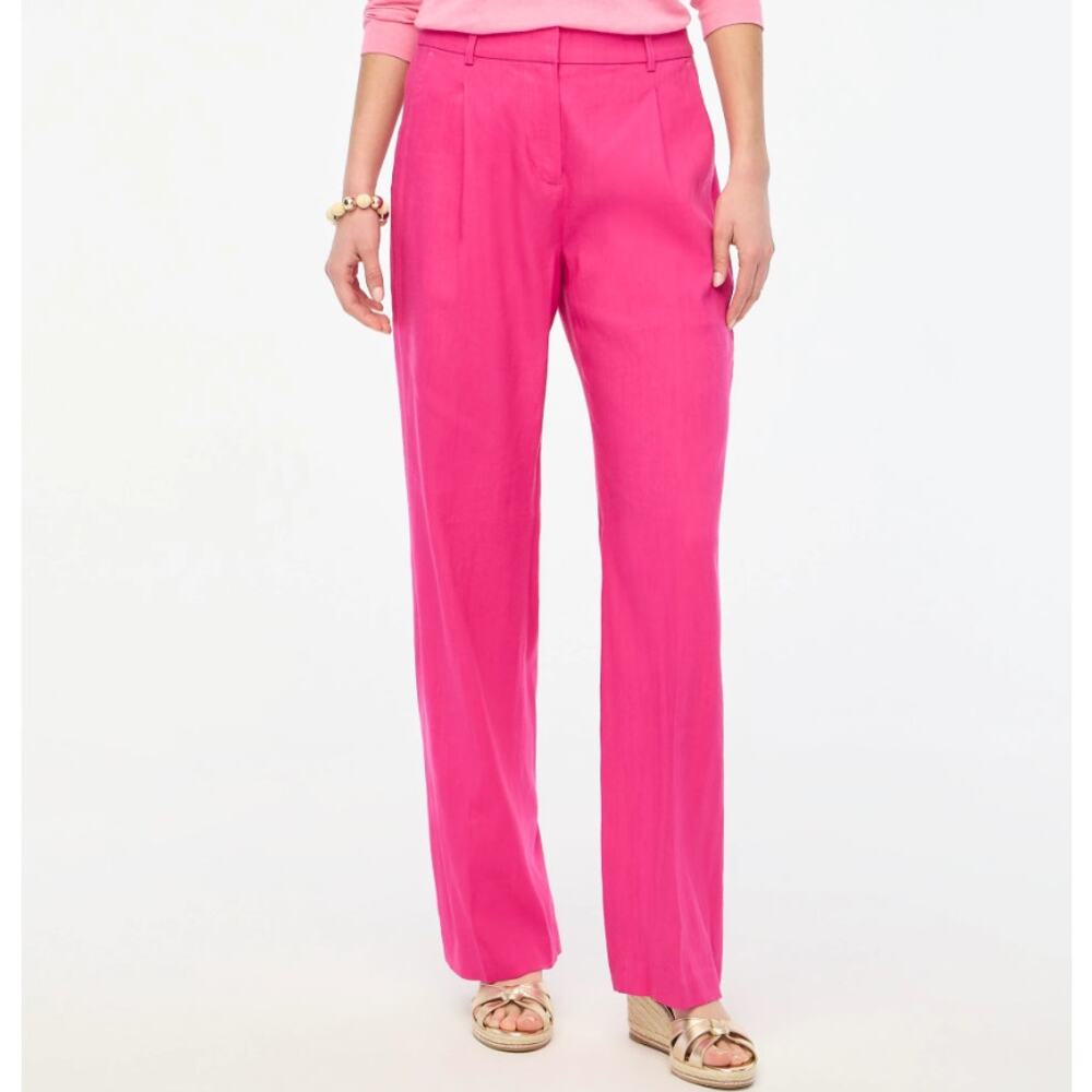 J. Crew Pink Pleated Wide Leg Trouser Pants Womens Size 4 High Rise Cuffed Hem